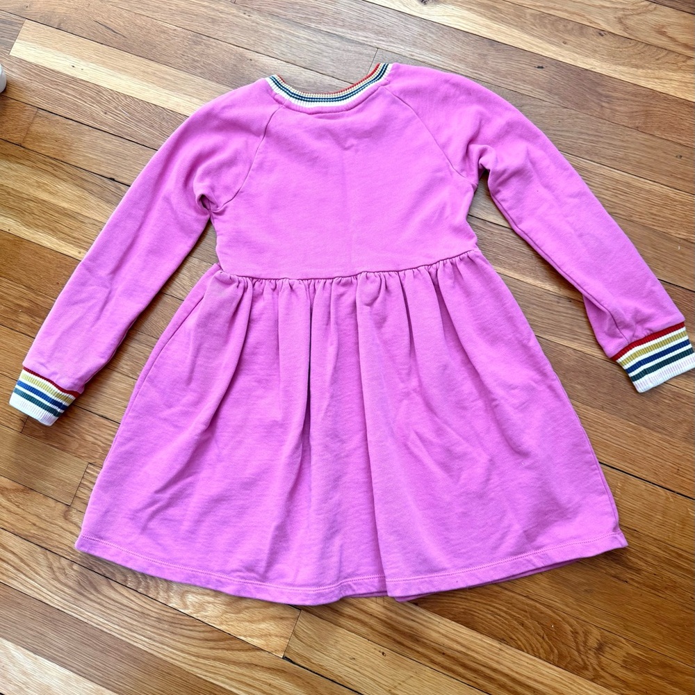 Hanna Andersson Girls’ 130/8 Pink Rainbow Collar and Cuff Sweatshirt Dress - Picture 4 of 6